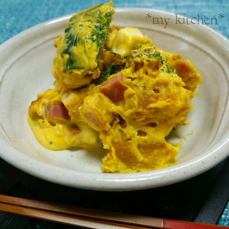 ベーコンとチーズのかぼちゃサラダ♪焼き物グリルで簡単レシピ!|Kaorinboさん