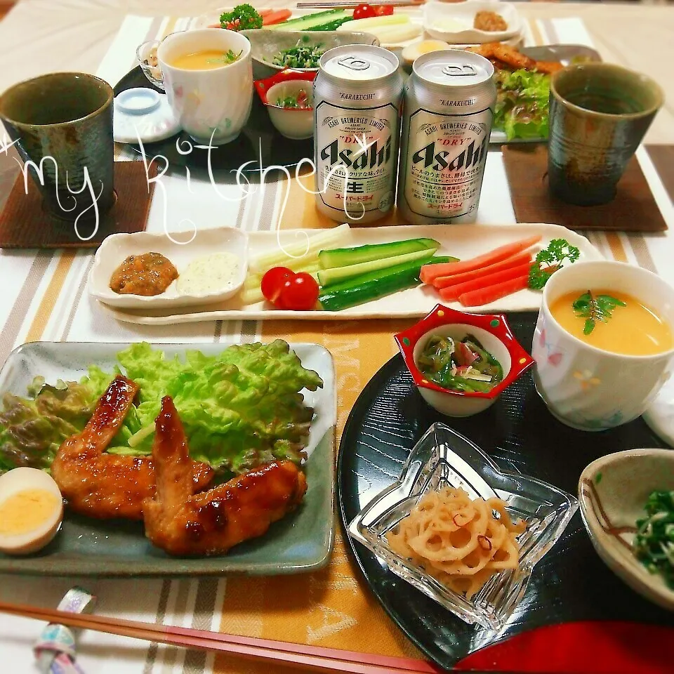 本日のお夕飯♪そしてカンパーイ^_^)／▼☆▼＼(^_^)|Kaorinboさん