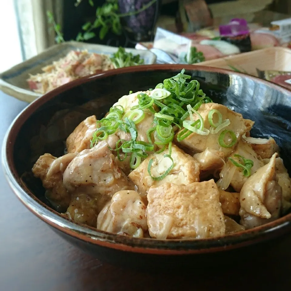 Snapdishの料理写真:鶏と厚揚げのあんかけ肉豆腐|まりおさん