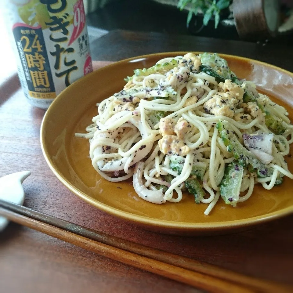 Snapdishの料理写真:ゴーヤサラダde冷製スパゲティ風|まりおさん