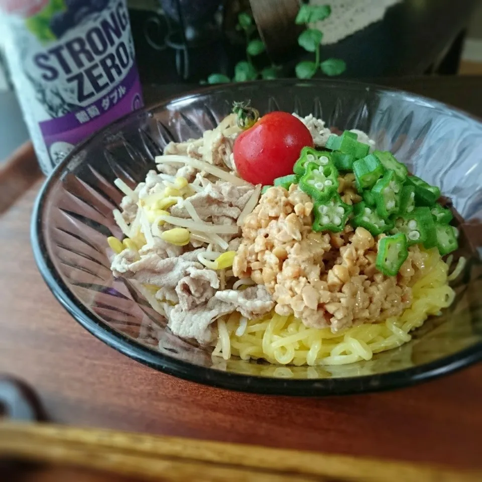 豚しゃぶ納豆こんにゃく麺|まりおさん