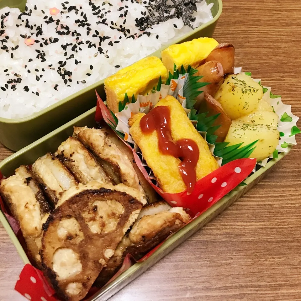 中3男子弁当♡蓮根はさみ焼き|utaさん