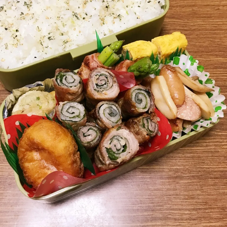 Snapdishの料理写真:中3男子弁当♡豚バラ紫蘇巻き|utaさん