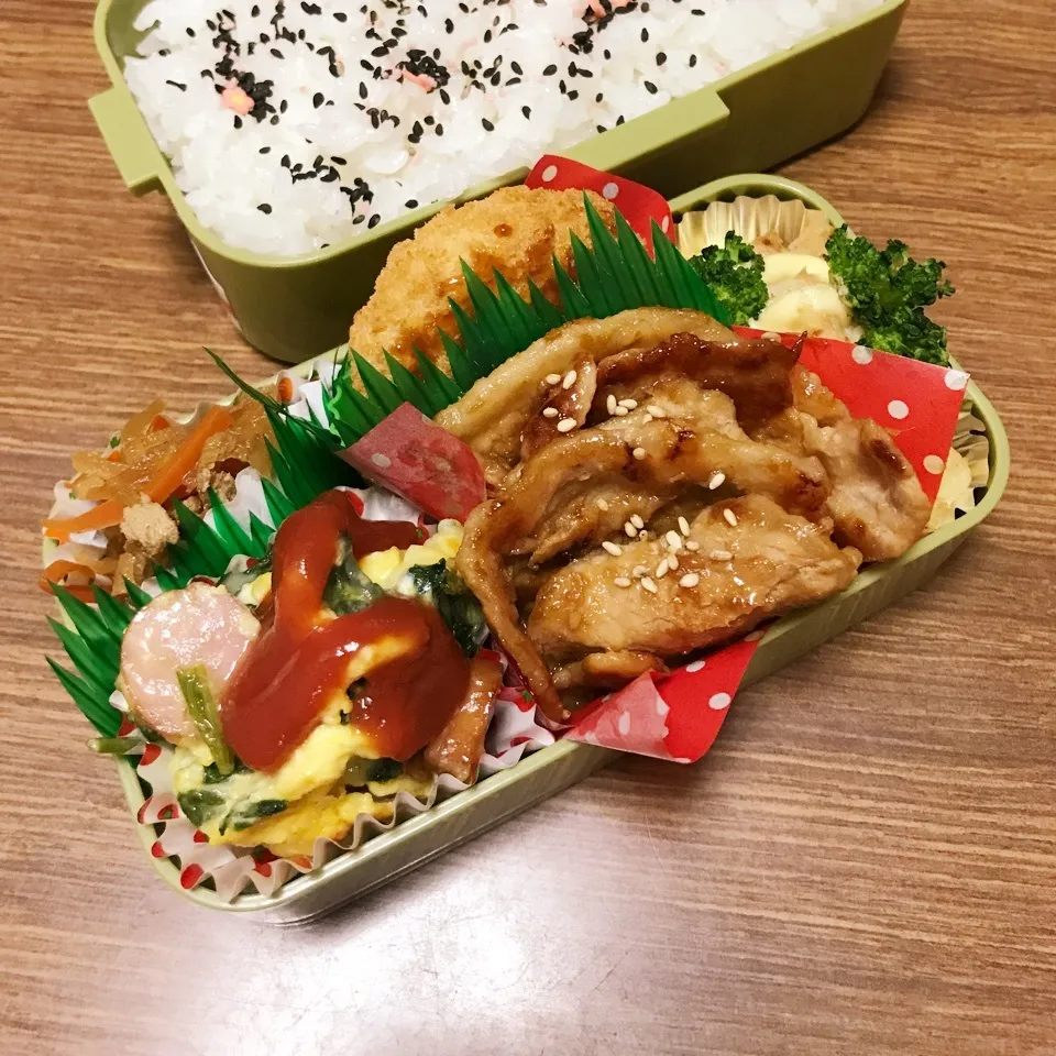 Snapdishの料理写真:中3男子弁当♡豚のしょうが焼き|utaさん