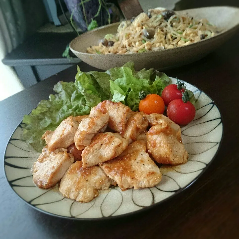 胸肉のダシダ照り焼き＆白滝たらこマヨサラダ|まりおさん