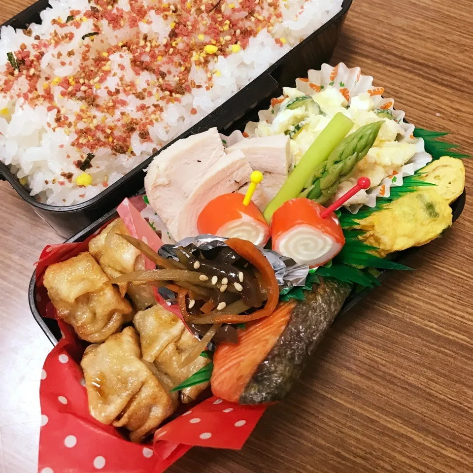 中3男子弁当♡焼き鮭・鶏ハム|utaさん