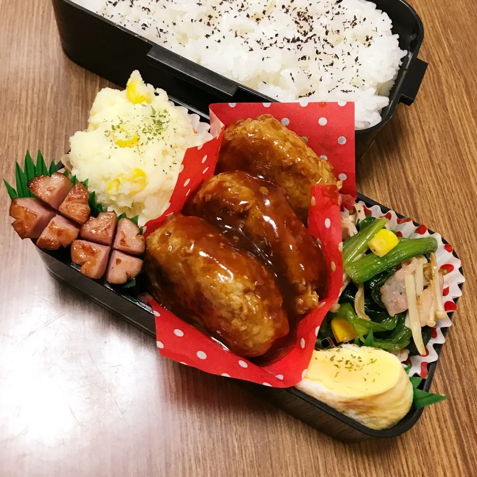 中2ラスト男子弁当♡ハンバーグ|utaさん