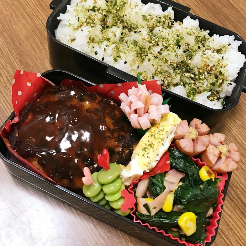 中2 男子弁当♡ハンバーグ！💥どーん‼︎|utaさん