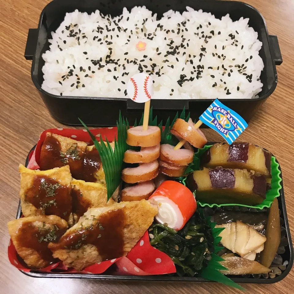 Snapdishの料理写真:中2 男子弁当♡豚ヒレピカタ。|utaさん