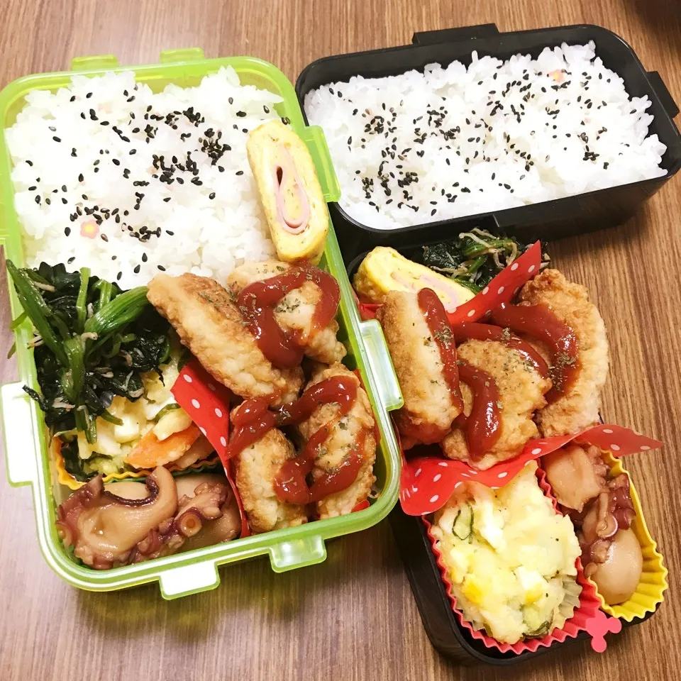 Snapdishの料理写真:中2 & 高3男子弁当♡299~チキンナゲット|utaさん