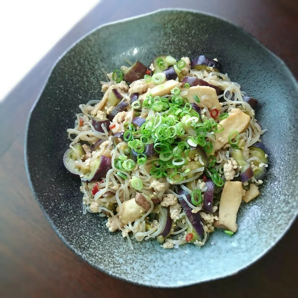 茄子・糸こんにゃく・鶏挽肉の中華風炒め|まりおさん