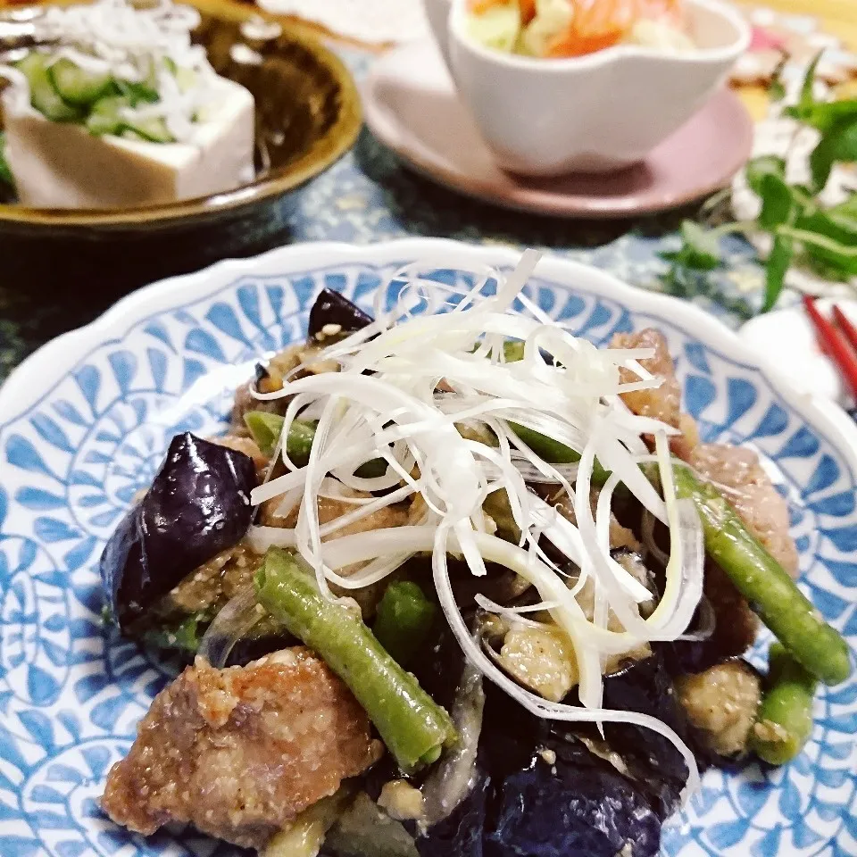 Snapdishの料理写真:＊～揚げ茄子と豚肉のごまみそあえ～＊|とまと🍅さん