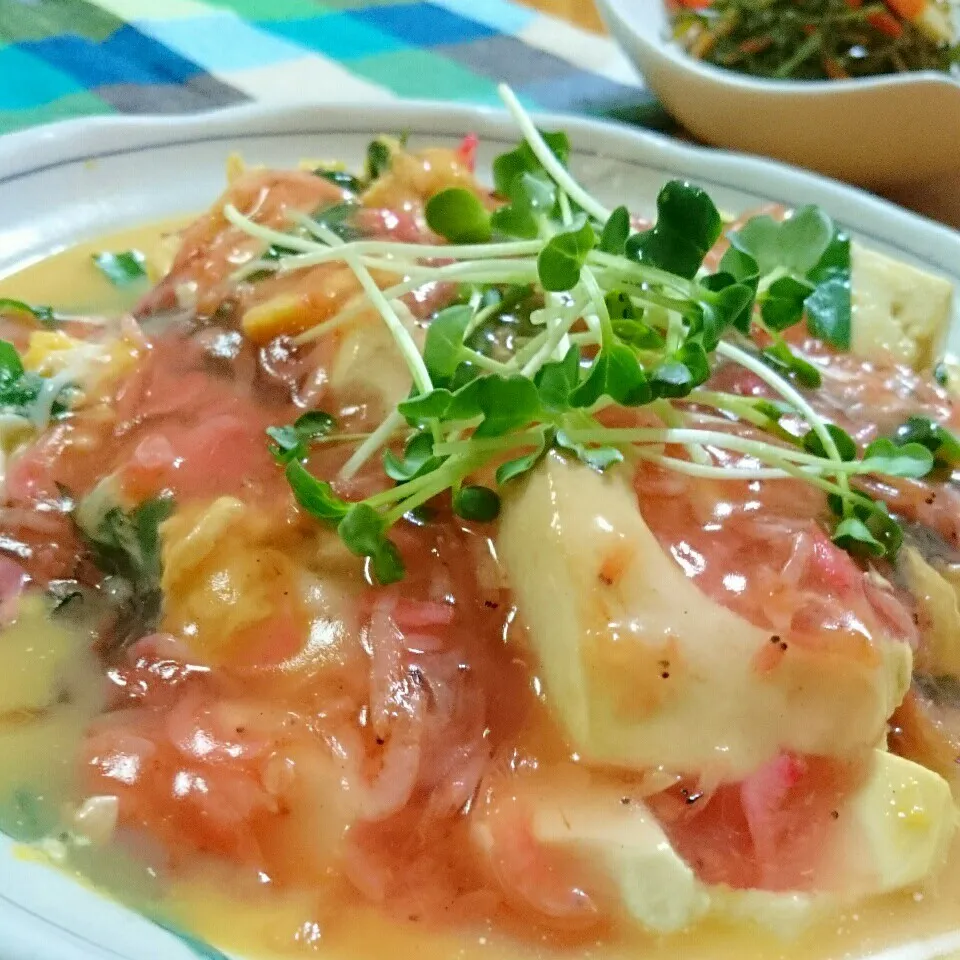 かおちゃんのニラ玉豆腐の桜えび餡掛け～♪|とまと🍅さん