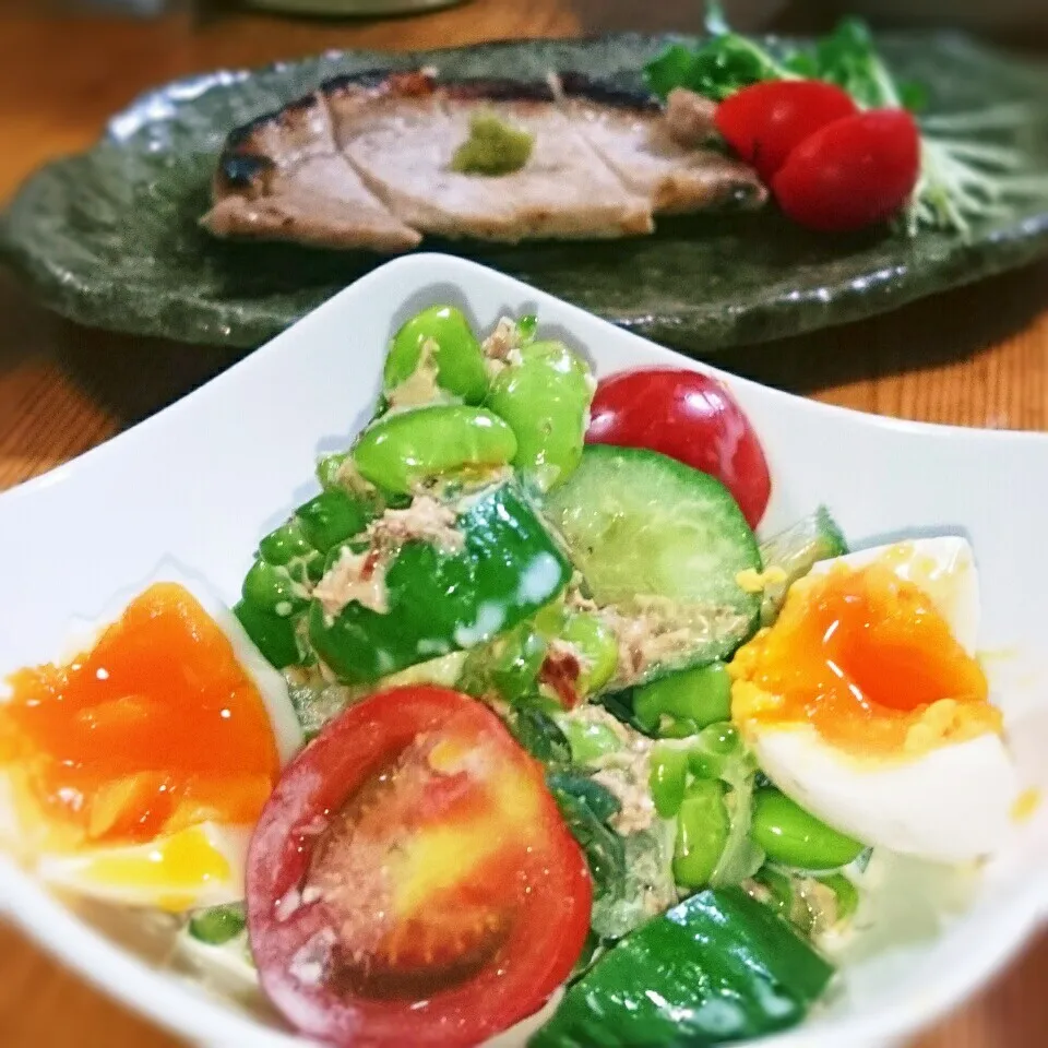 Snapdishの料理写真:まねっこ♪卵とゴーヤのサラダ🍅|とまと🍅さん