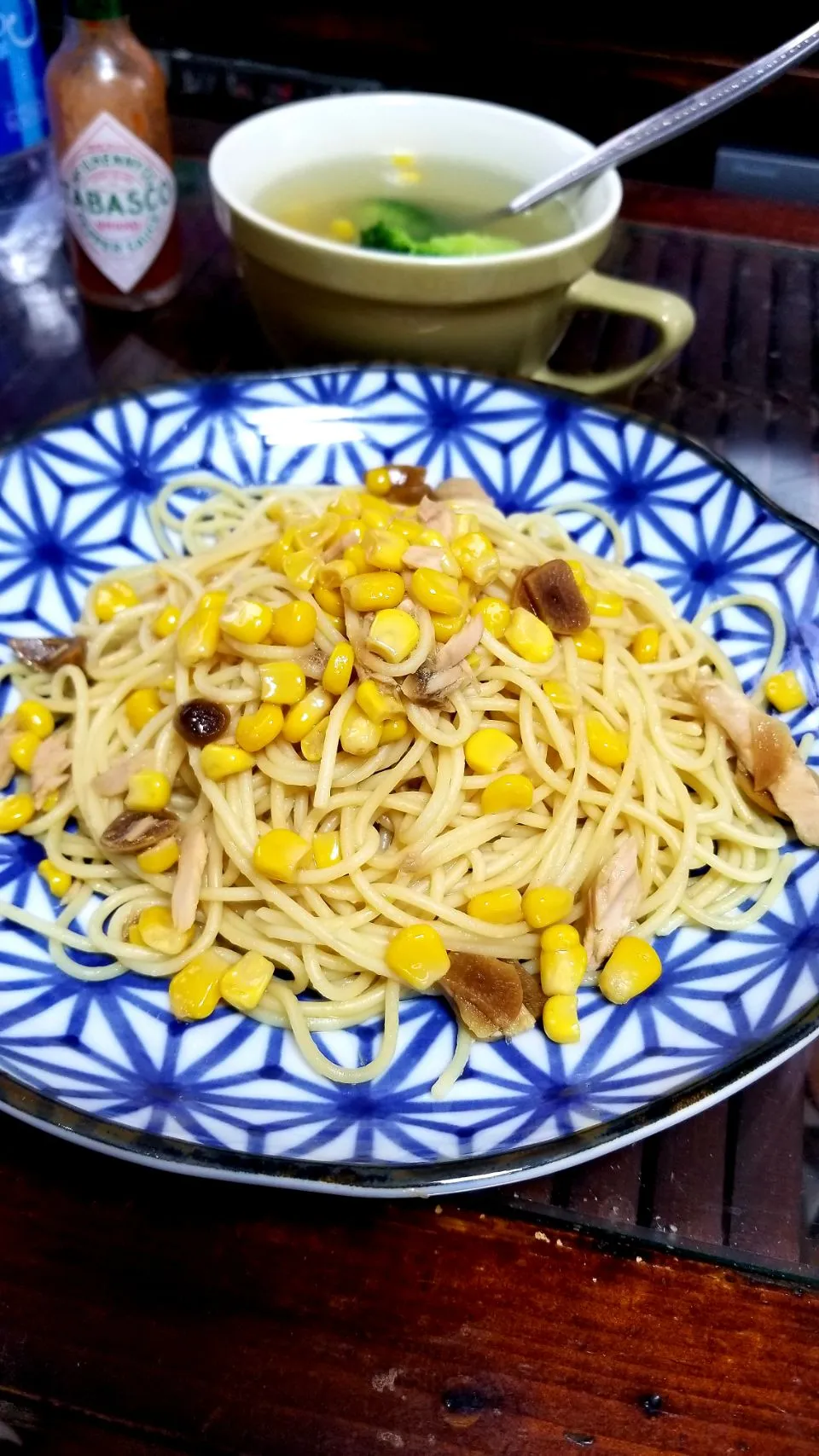 創作和洋のシーチキンとコーンのにんにく醤油バターパスタ🍝♪(o^O^o)♪|dai.noriさん