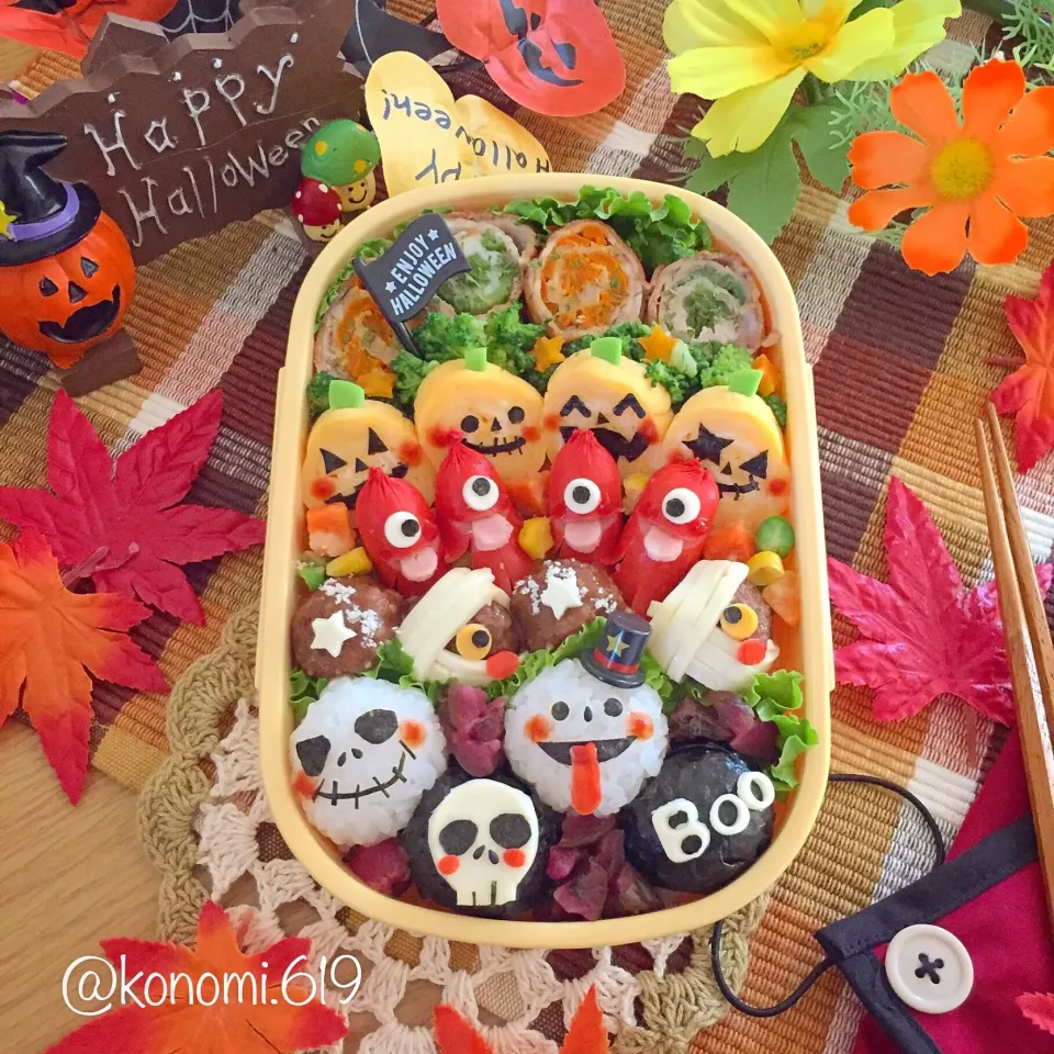 ハロウィンキャラクターレインボー弁当🎃🌈👻|@konomi.619さん