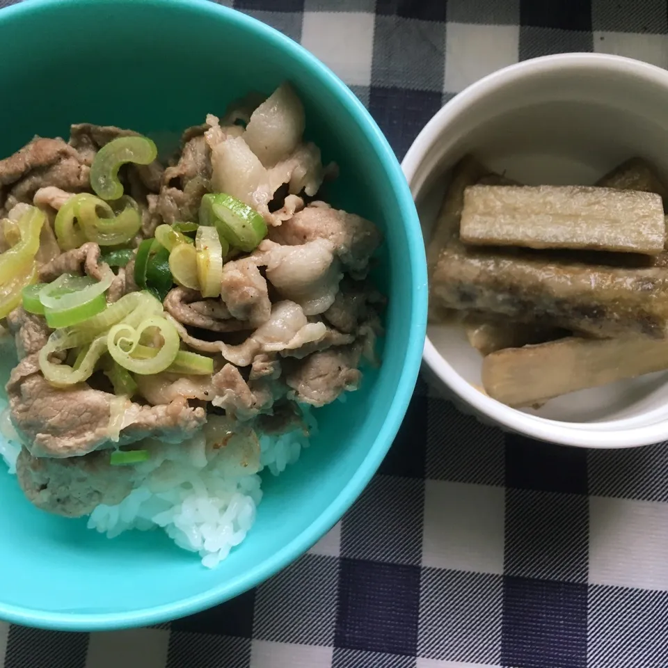 ネギ塩ガーリック丼とごぼう味噌漬け|しろくまさん