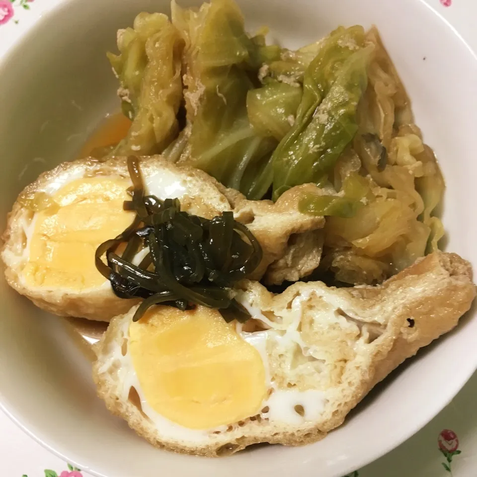 玉子巾着とキャベツの煮込み|しろくまさん