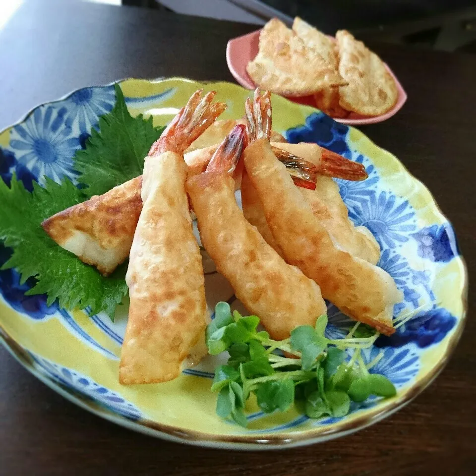 餃子の皮で変わり海老天|まりおさん