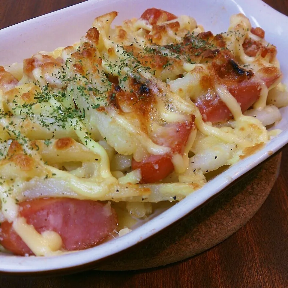 冷凍ﾎﾟﾃﾄでｼﾞｬｰﾏﾝﾎﾟﾃﾄﾁｰｽﾞ焼き|まりおさん