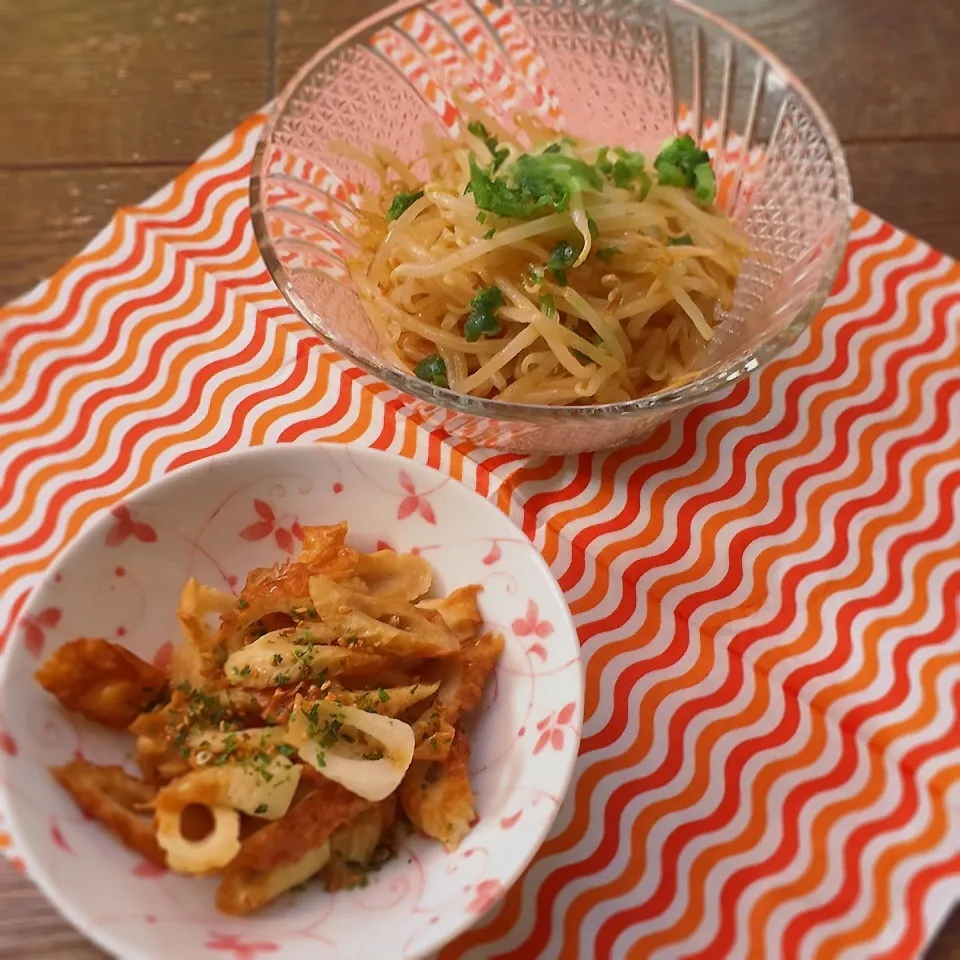 電子レンジで☆2品  もやしのカレーサラダ☆ちくわしこしこ煮|Harumiさん