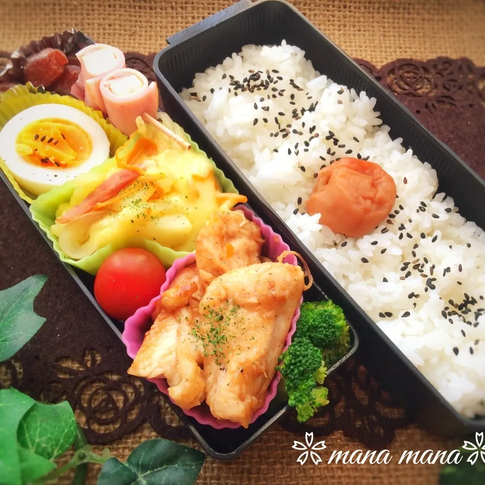 Snapdishの料理写真:照り旨バターソースチキン弁当♡からちゃん1300投稿祝|まなまな♡さん