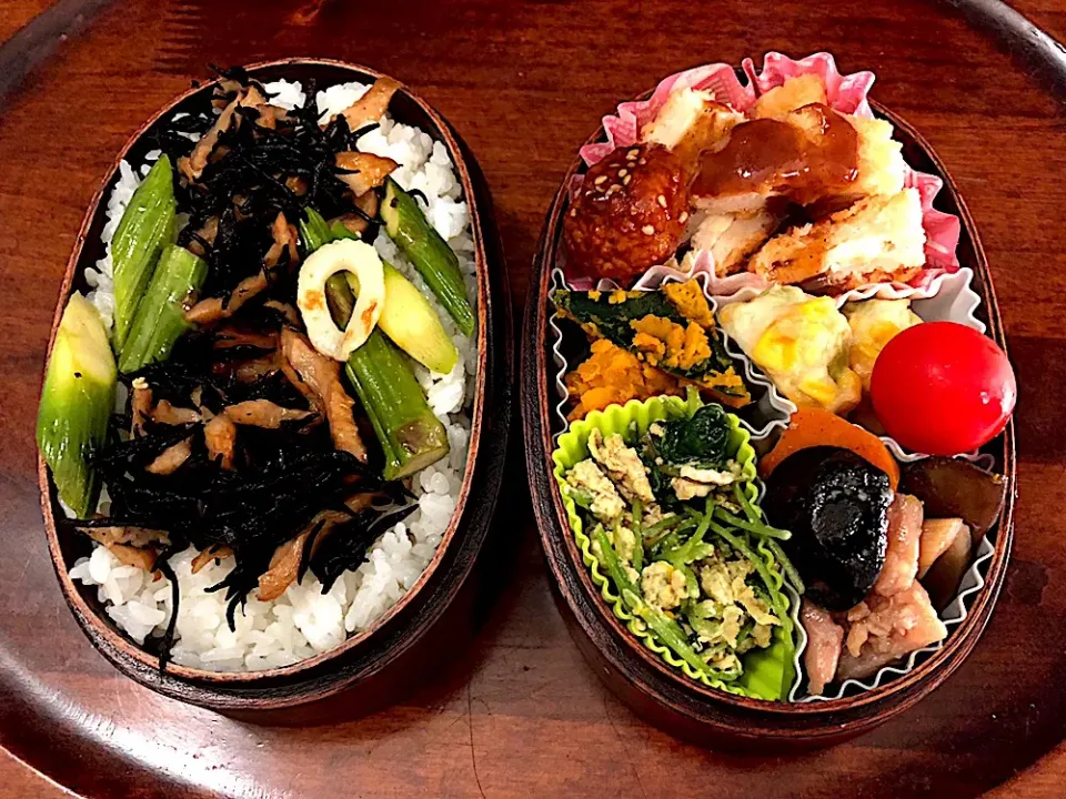 Snapdishの料理写真:本日もお弁当🍱チキンチーズサンド🧀旨煮🌰三つ葉卵とじ☘かぼちゃの煮物🎃 #息子弁当  #わっぱ弁当  #チキンカツ  #旨煮  #三つ葉  #ひじきの煮物  #アスパラ  #札幌  #中島公園|Yukie  Toriseさん