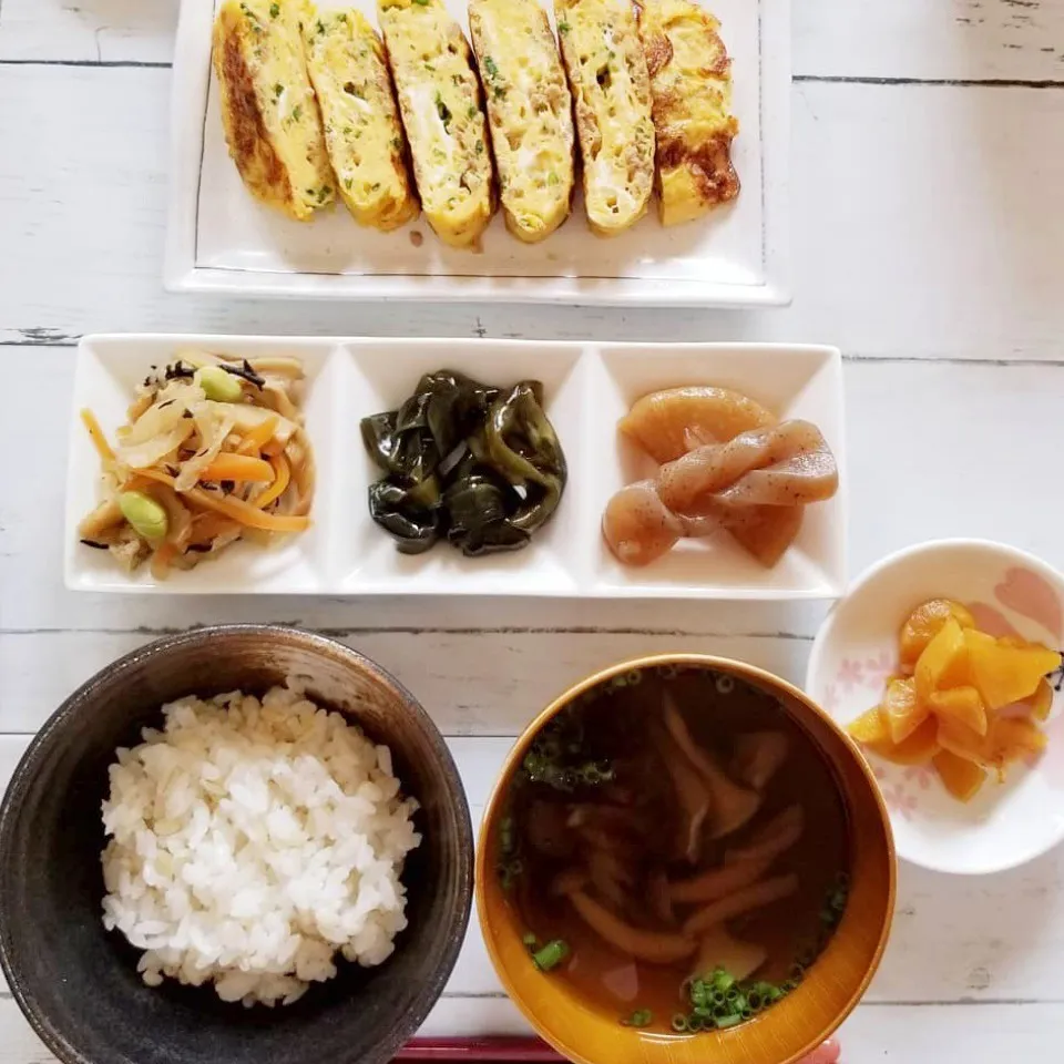 Snapdishの料理写真:初！もち麦ごはんの朝ごはん🎶|蒼空さん