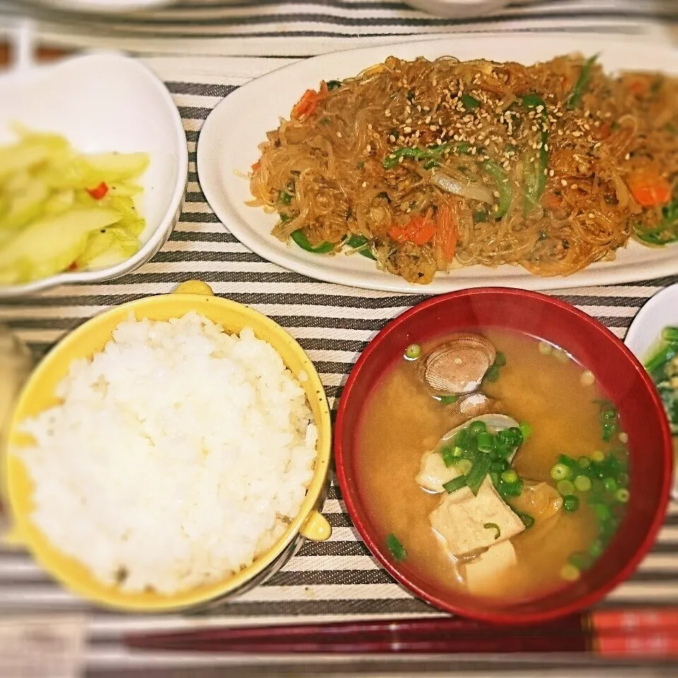 お夕飯は、簡単あるものチャプチェ❤|蒼空さん