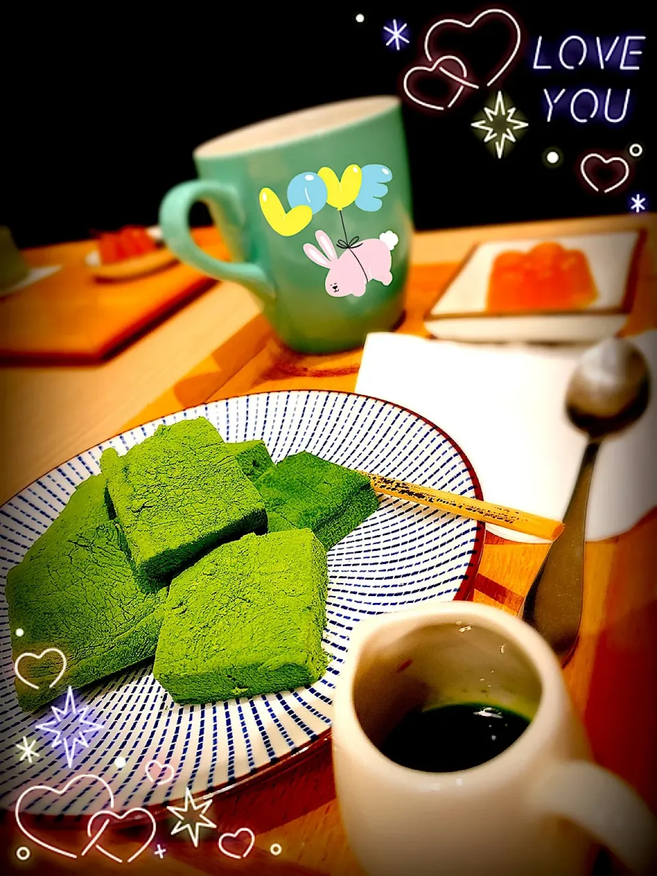 抹茶わらび餅、煎茶🍵|キノコ🍄さん