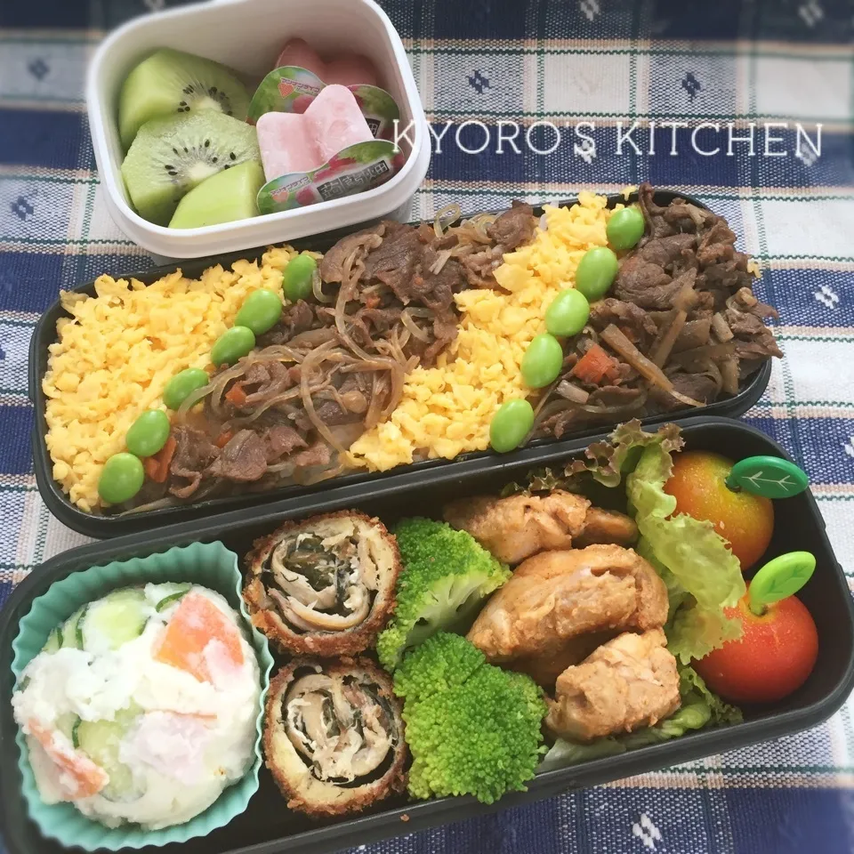 Snapdishの料理写真:2016年7月6日 中学男子弁当|kyoroさん