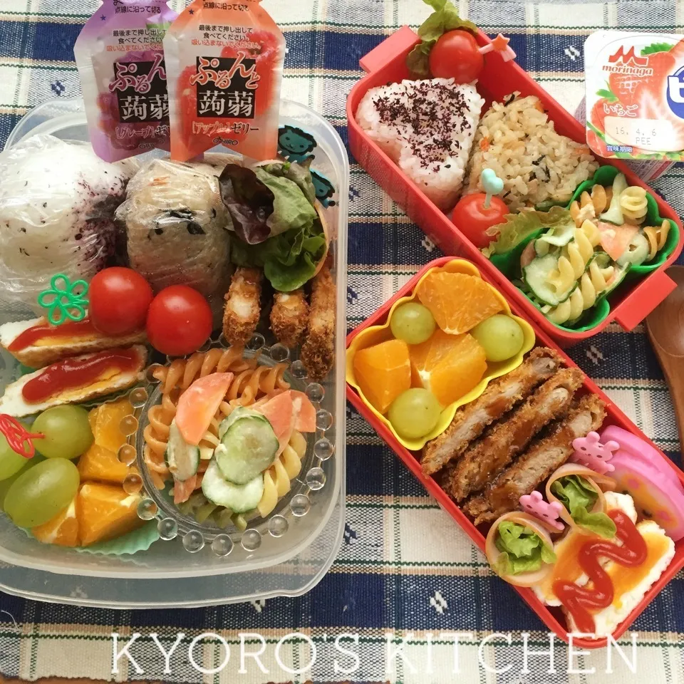 Snapdishの料理写真:2016年4月4日　中学男子部活弁当 & 小学女子学童弁当|kyoroさん