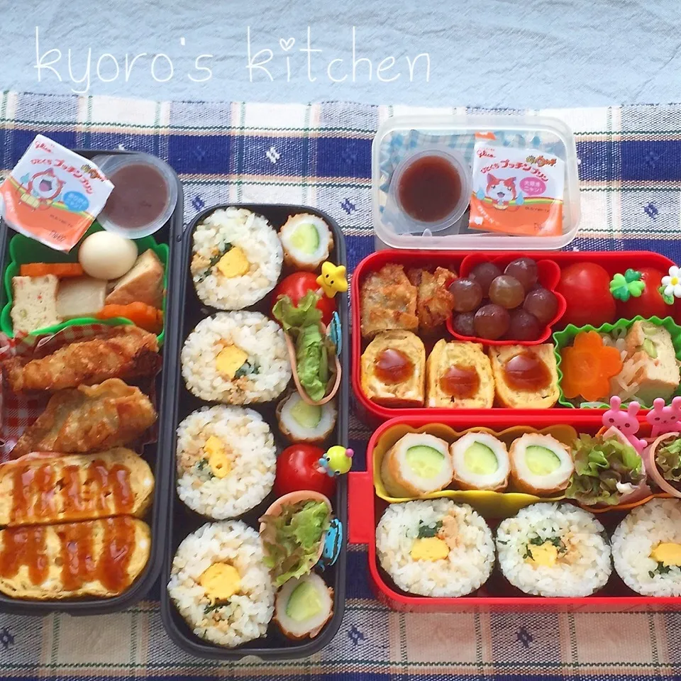 Snapdishの料理写真:2015年7月28日　中学男子（部活）小学女子（学童）弁当|kyoroさん