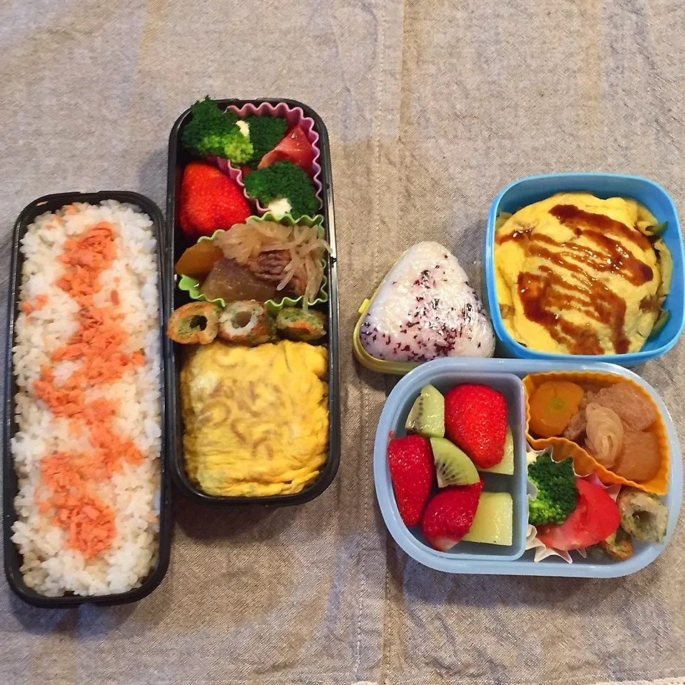 Snapdishの料理写真:2015年4月7日　小学娘弁当&中学息子弁当（リハ）|kyoroさん