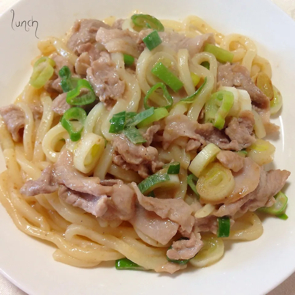 豚コマとネギのゴマだれ焼きうどん|あやさん