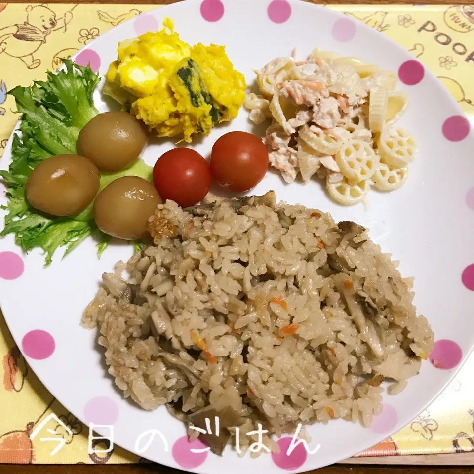 晩ごはん【飯研】舞茸ご飯(ワンプレート)|あやちゃんママさん