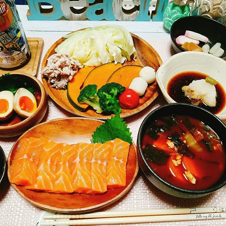 晩ご飯🍚🍴サーモン刺身🐟|Laniさん