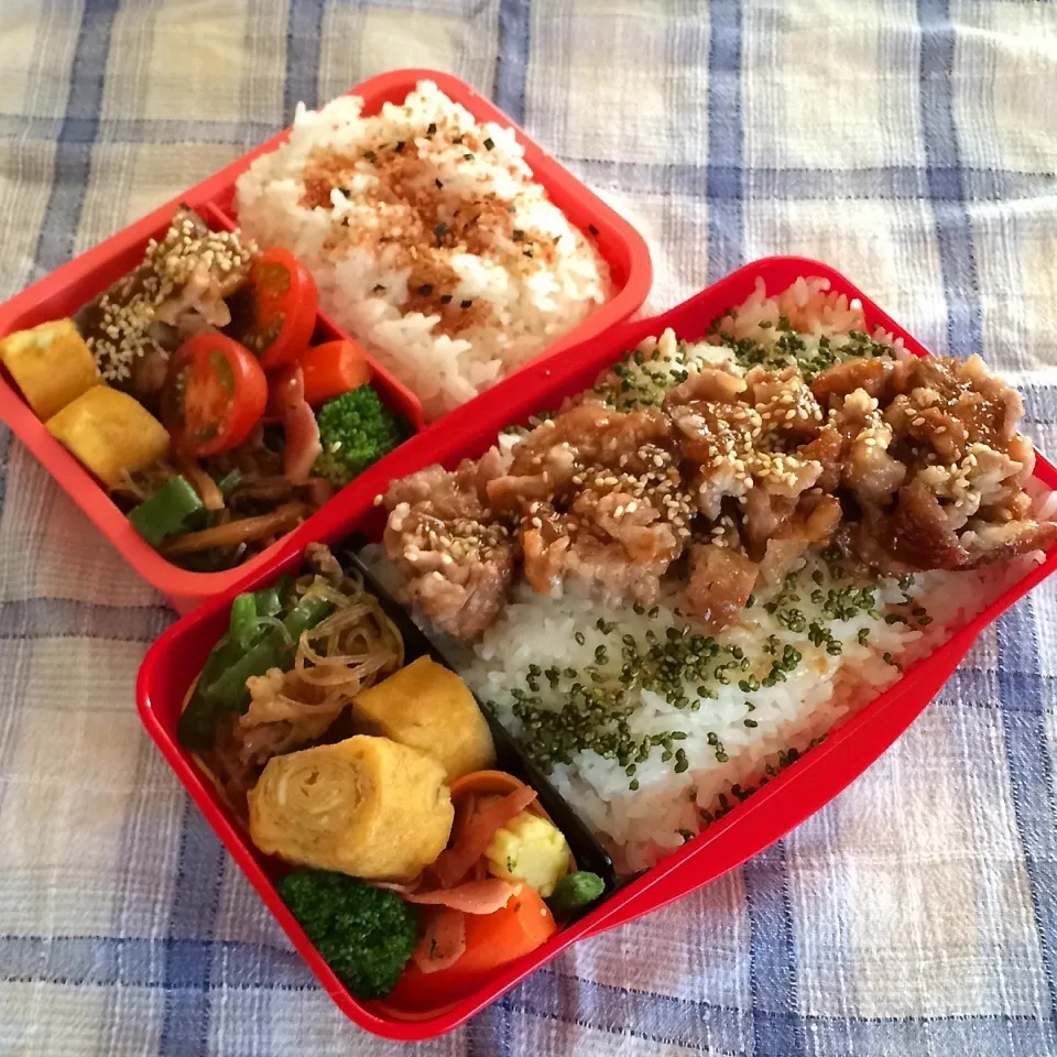 Snapdishの料理写真:2015.4.24 豚こまの焼豚、失敗弁当(´□︎`;)|Loackerさん