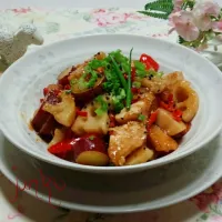 Snapdishの料理写真:鶏肉のささみと秋野菜のきんぴら😄つまみ食いが止まらない😆|♡純子♡さん