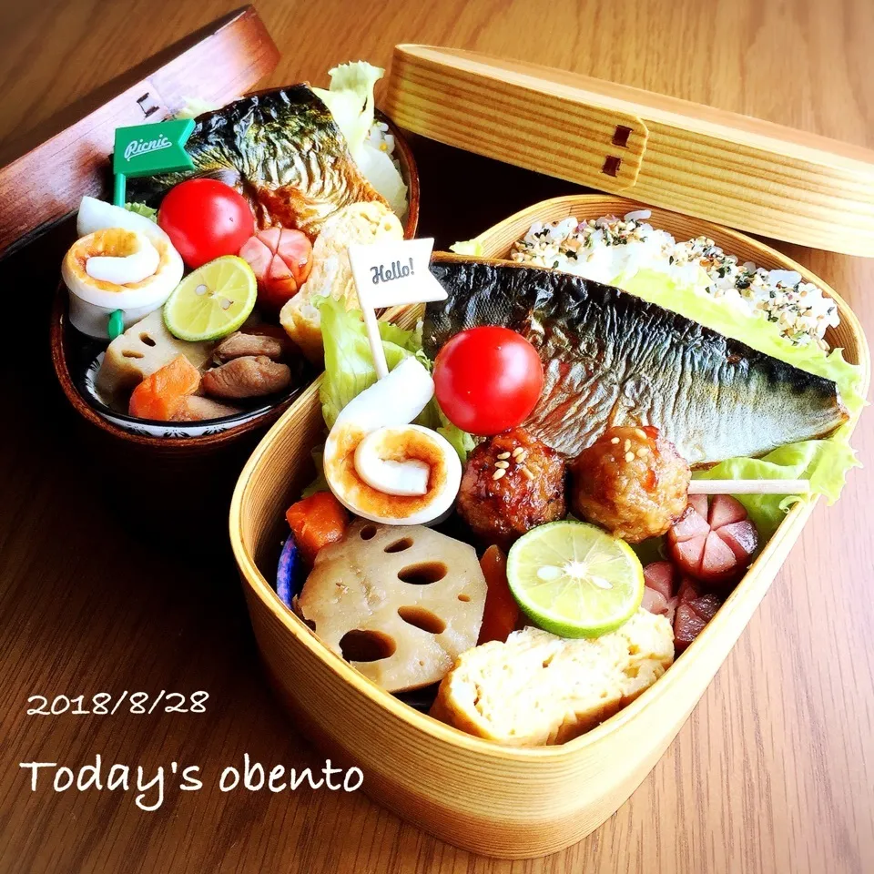 Snapdishの料理写真:8/28☀久々の♪兄弟オソロ弁当～( ´艸｀)|yukimiya7262さん