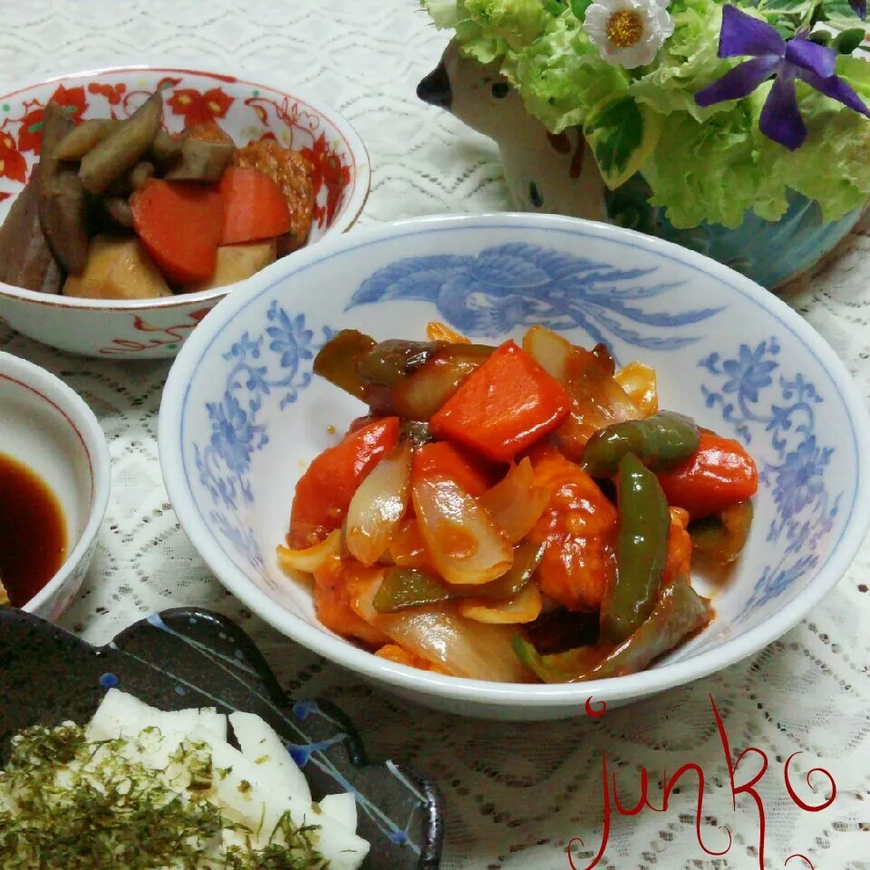 わたくし引退します😆甘酢🍅たれと鶏肉のささみで酢豚風|♡純子♡さん