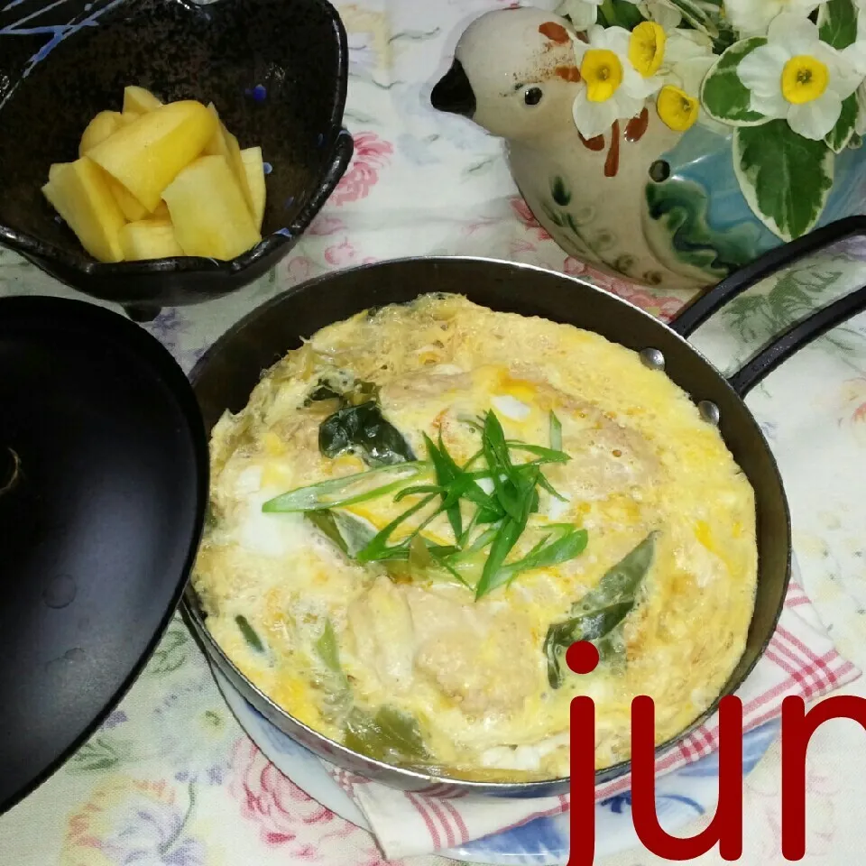鶏ひき肉で親子丼🍜スキレットでほかほか🎶|♡純子♡さん
