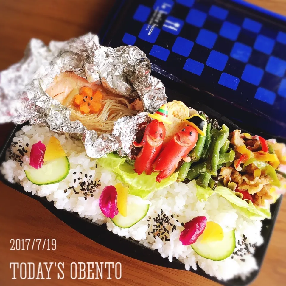 7/19高3男子弁当〜鮭ホイル焼きにかおるロースーのお弁当♡|yukimiya7262さん