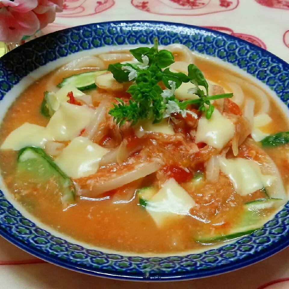 玉ねぎのｶﾚｰ酢漬けで食欲も味もup🎶うどんｽｰﾌﾟ🍜|♡純子♡さん