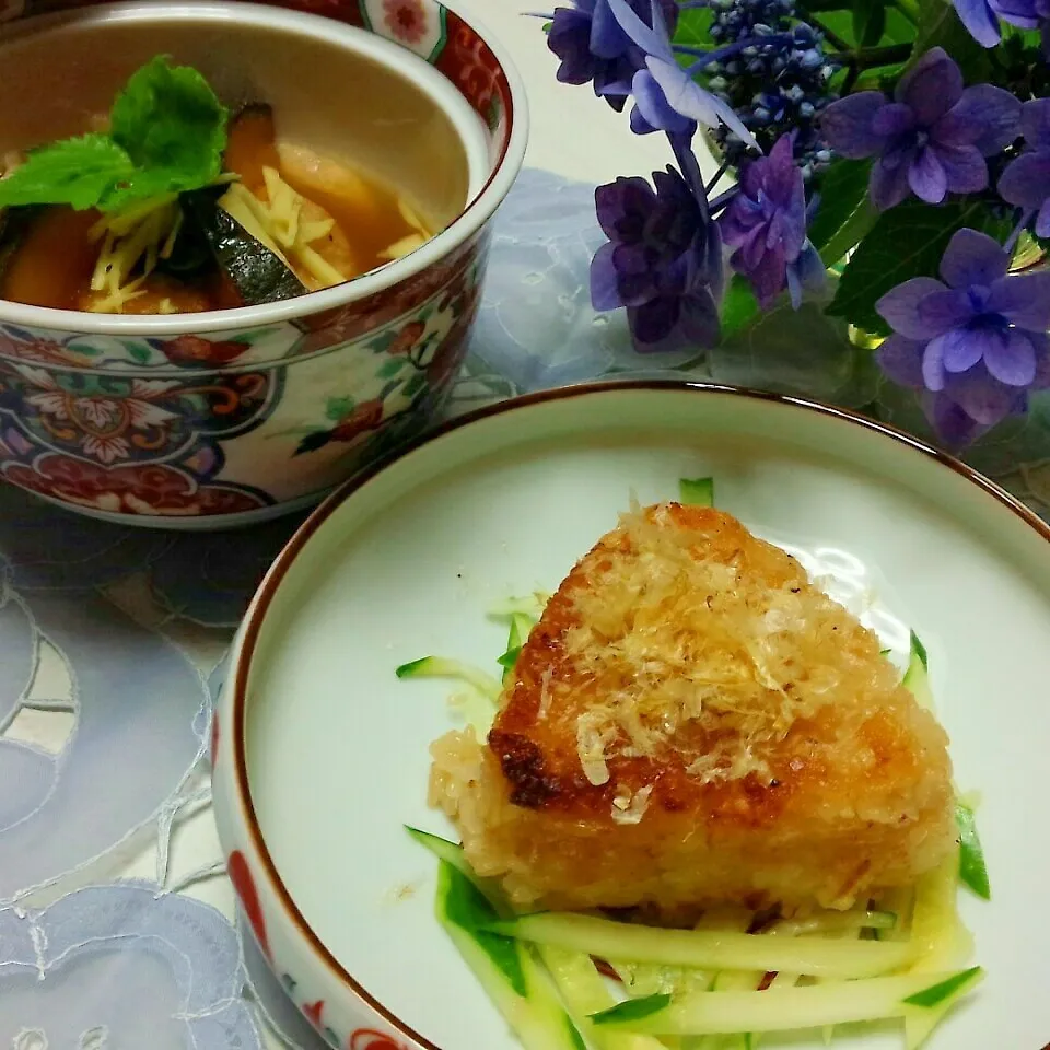 焼おにぎりのチキンスープでお茶漬け風😋💕追記あり😁|♡純子♡さん