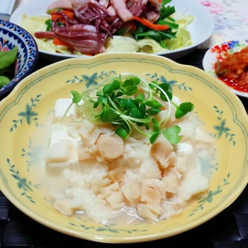 ポリ袋で叩いたら蒸すだけ🎶長芋と豆腐のホタテ缶蒸し😋|♡純子♡さん