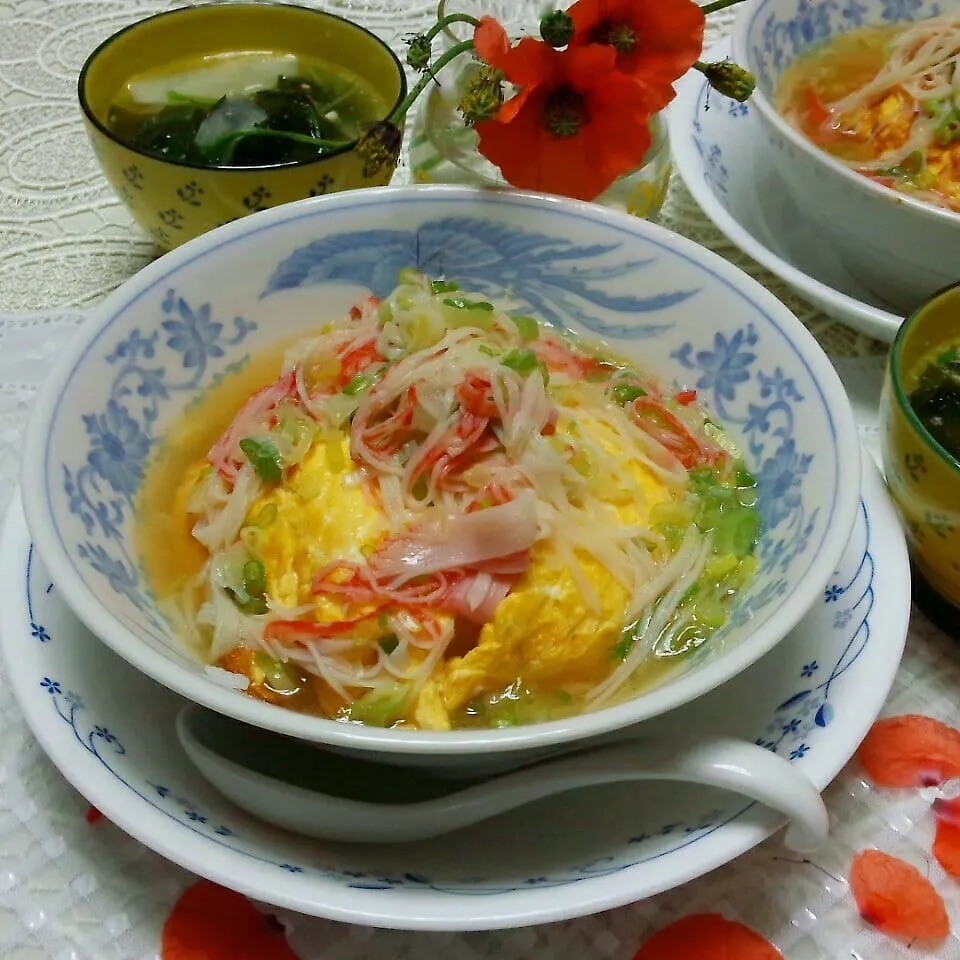 天津飯partⅡ大根とワカメ、豚肉のスープを添えて😋💕|♡純子♡さん