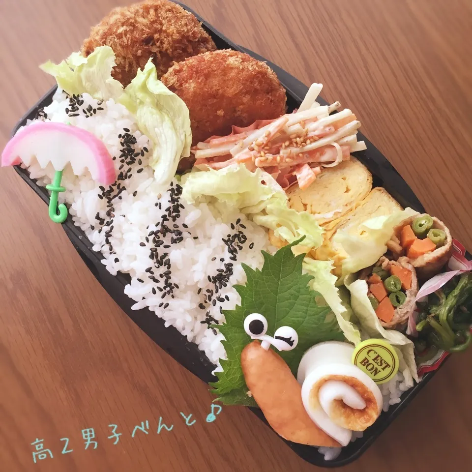 高2男子弁当〜晴れてきたけど(笑)傘とカタツムリのお弁当♪|yukimiya7262さん