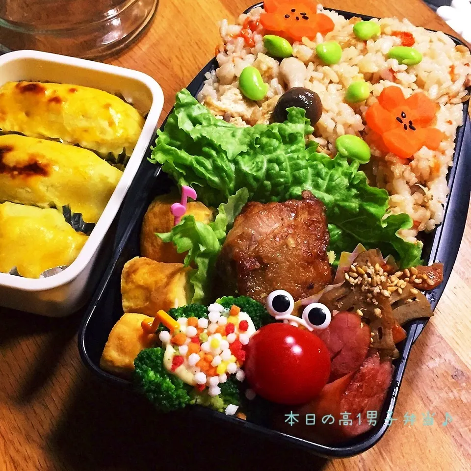 高1男子弁当〜炊き込みご飯でブラウン弁当(´∇`)|yukimiya7262さん