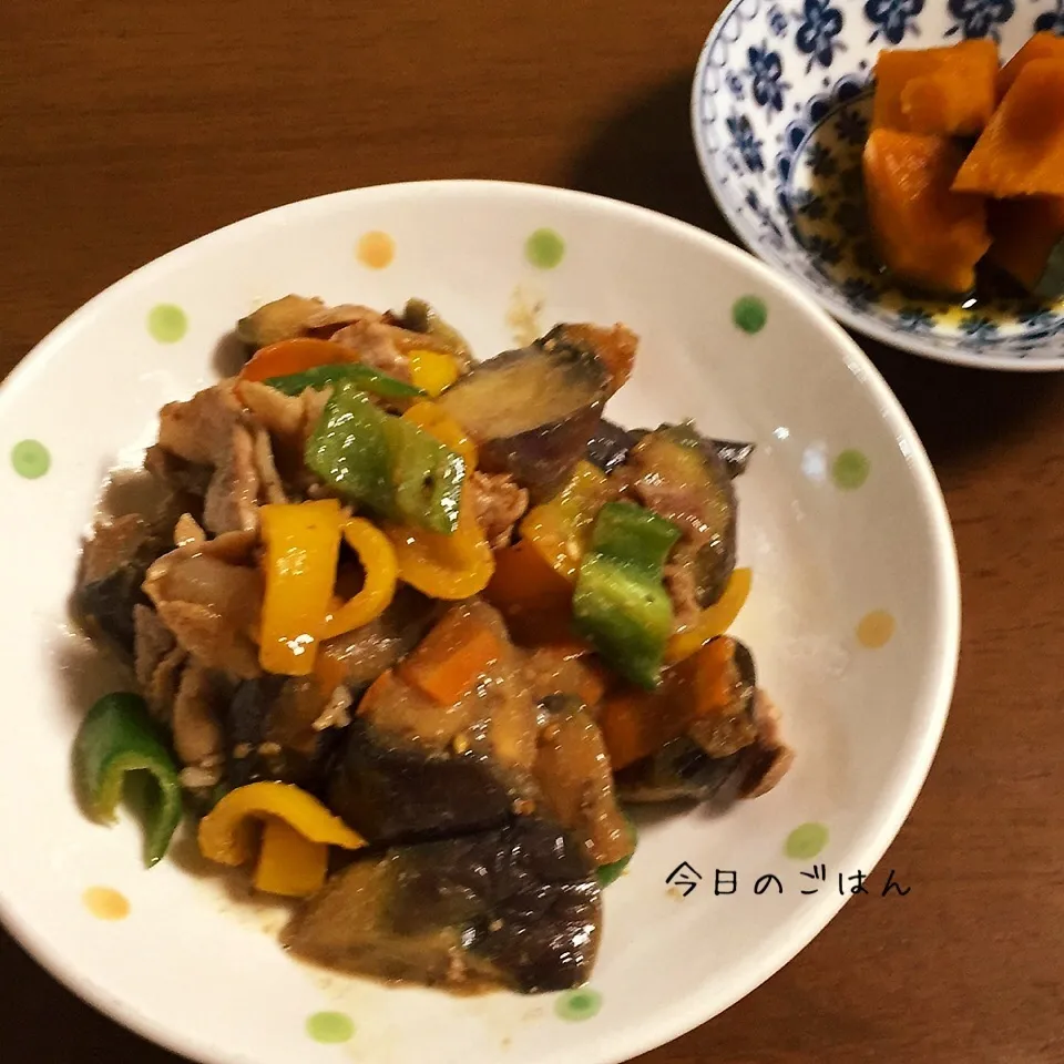 Snapdishの料理写真:かおりんさんの豚肉茄子甘辛ガーリック味噌炒め真似っこの晩ご飯|yukimiya7262さん